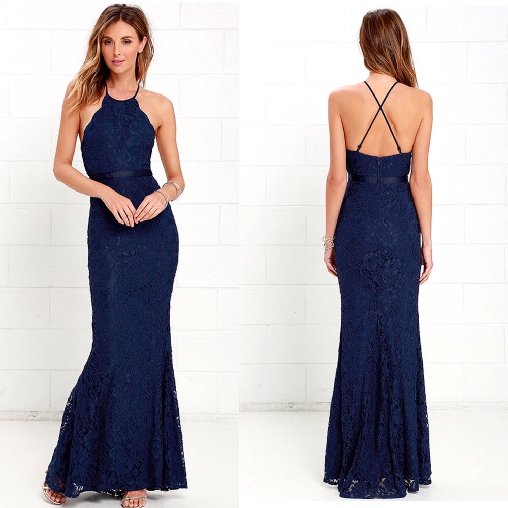 Navy lace maxi dress